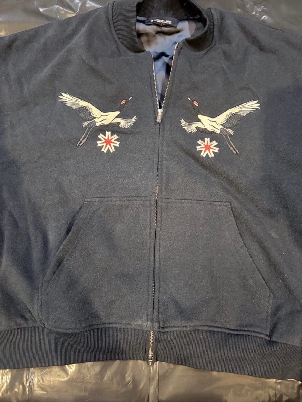 Kith Navy Zip-Up Hoodie with Crane Embroideries
